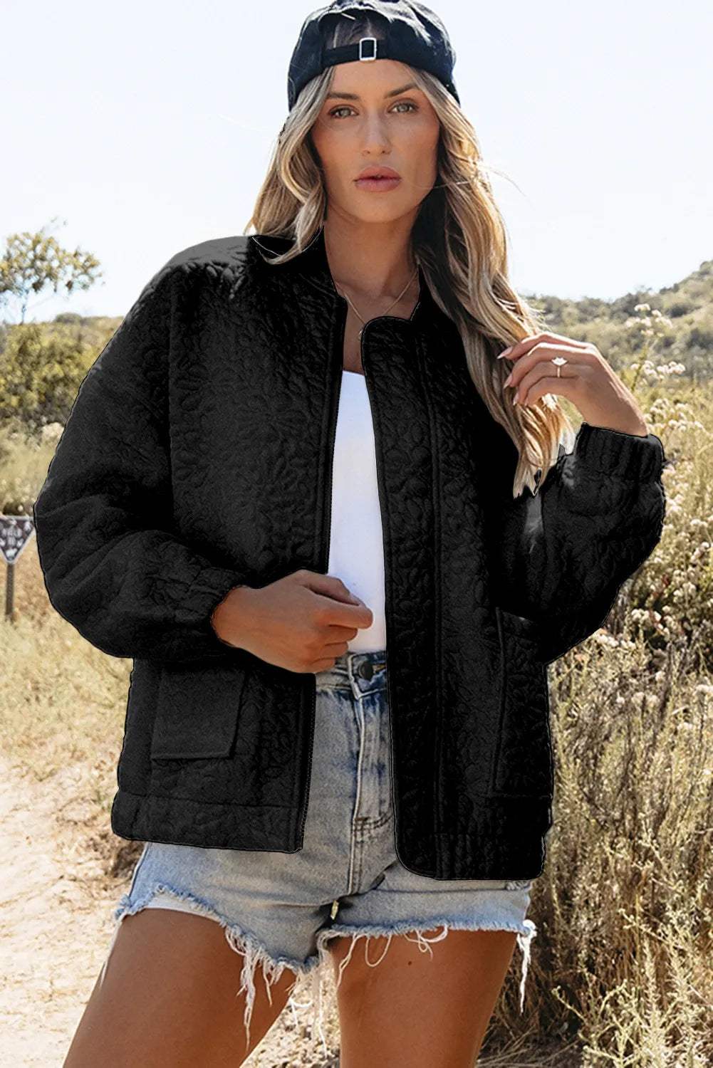 Baseball Collar Floral Quilted Jacket - Trendsi - Flyclothing LLC