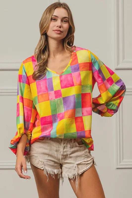 BiBi Multi Block Bubble Pop Ballon Top - Trendsi - Flyclothing LLC