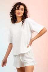 Textured Round Neck Top and Shorts Set - Trendsi