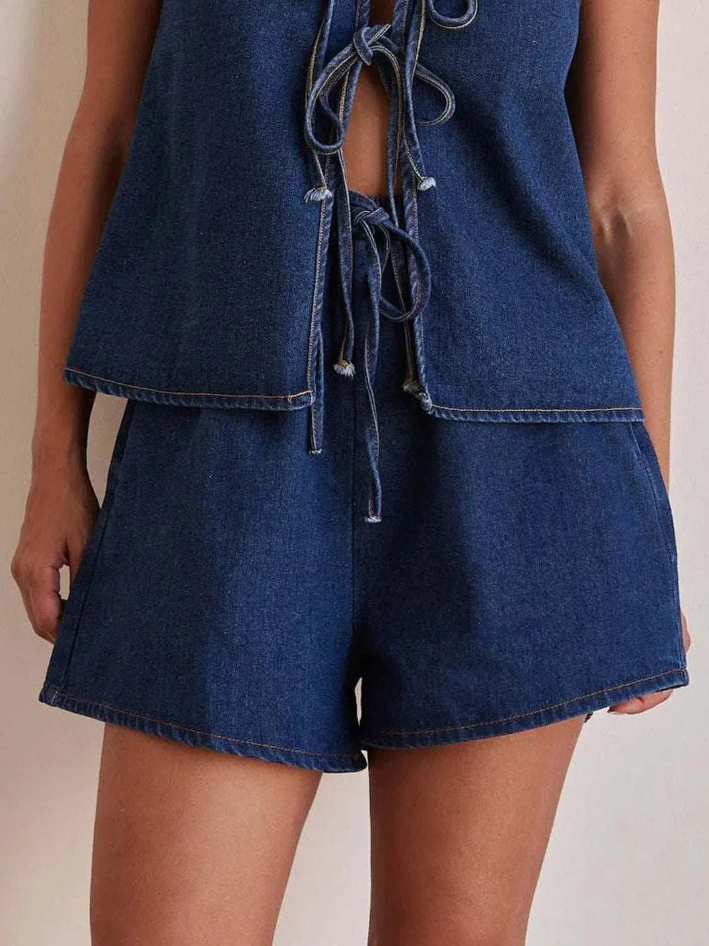 Elastic Waist Denim Shorts - Trendsi - Flyclothing LLC