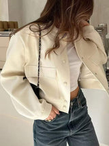 Pocketed Snap Down Baseball Collar Jacket - Trendsi - Flyclothing LLC