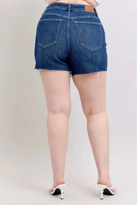 Judy Blue Full Size High Waist Criss-Cross Waistband Denim Shorts Plus Size - Trendsi - Flyclothing LLC