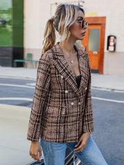 Full Size Plaid Lapel Collar Blazer - Trendsi