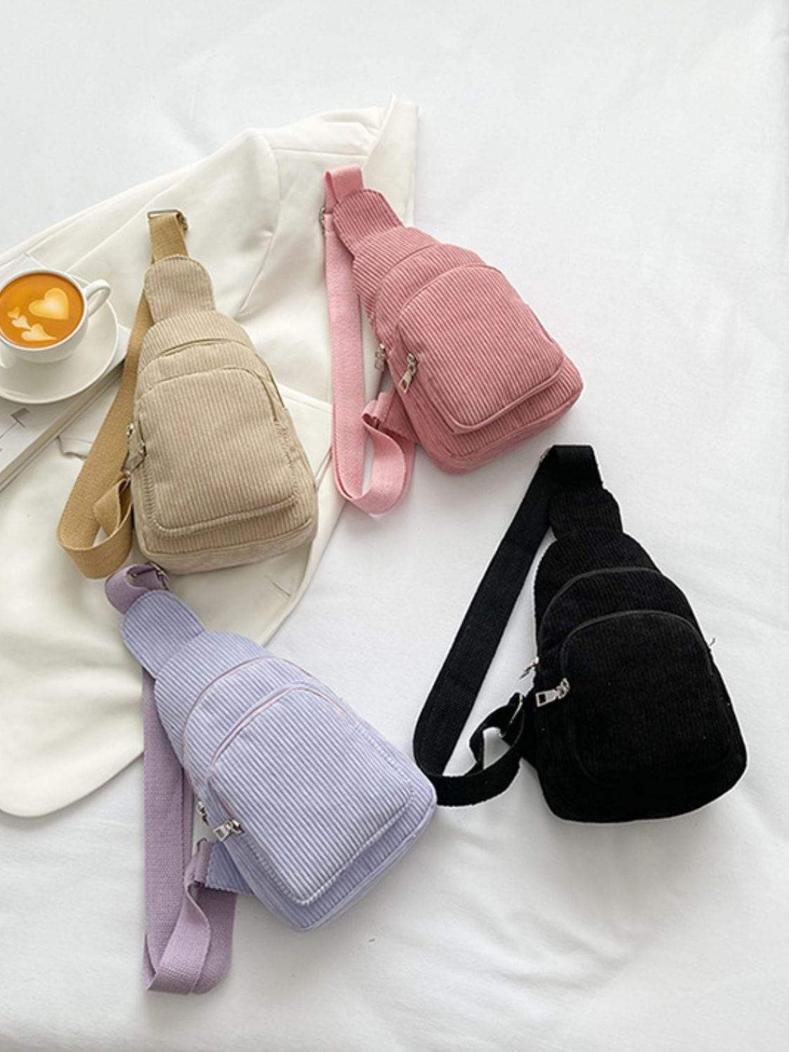 Corduroy Solid Color Crossbody Bag - Trendsi - Flyclothing LLC