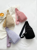 Corduroy Solid Color Crossbody Bag - Trendsi