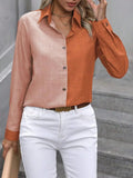 Contrast Collared Neck Long Sleeve Shirt - Trendsi