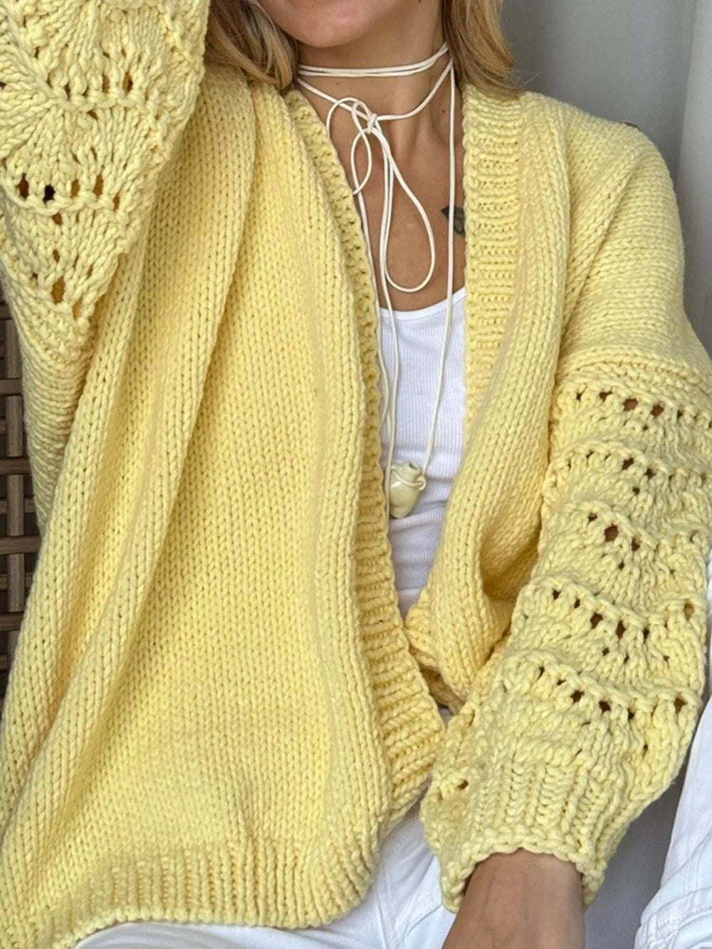 Crochet Open Front Drop Shoulder Cardigan - Trendsi - Flyclothing LLC