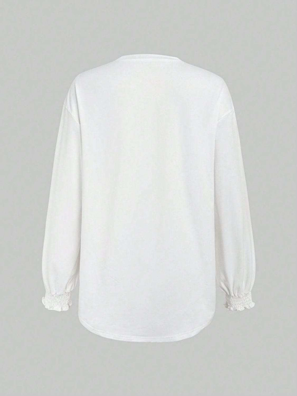 Smocked Cuff Round Neck Long Sleeve T-Shirt - Trendsi - Flyclothing LLC