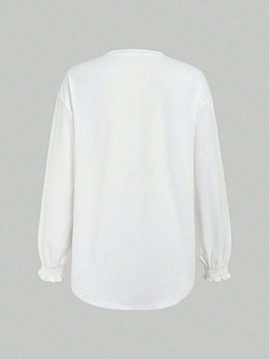 Smocked Cuff Round Neck Long Sleeve T-Shirt - Trendsi - Flyclothing LLC