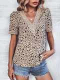 Full Size Printed V-Neck Short Sleeve Blouse - Trendsi - Flyclothing LLC