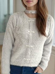 Cutout Knot Button Long Sleeve Cardigan - Trendsi