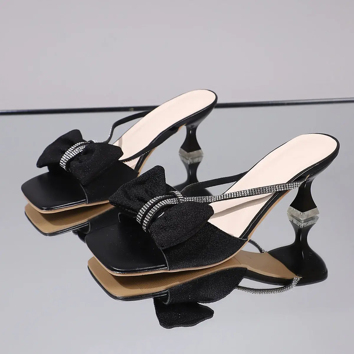 Bow Rhinestone Open-Toe Sandals - Trendsi - Flyclothing LLC