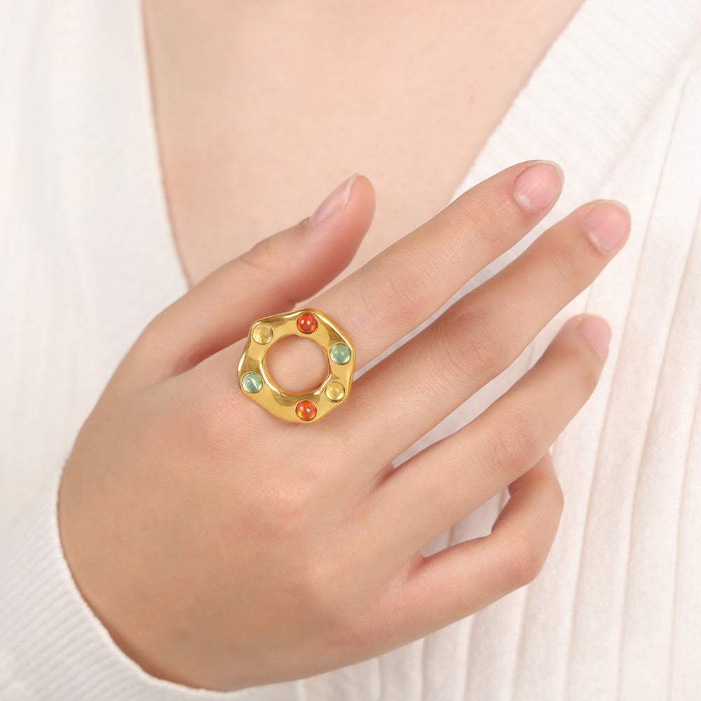 Titanium Steel Glass Bead Ring - Trendsi - Flyclothing LLC