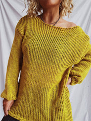 Boat Neck Dropped Shoulder Sweater - Trendsi