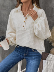 Half Button Long Sleeve Sweatshirt - Trendsi