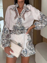 Printed Long Sleeve Shirt and Shorts Set - Trendsi - Flyclothing LLC