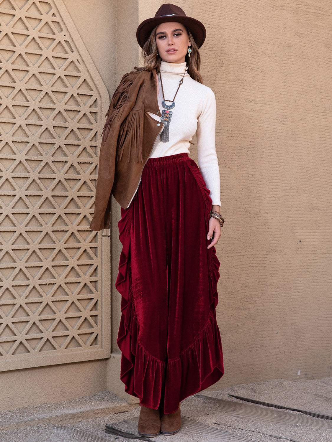 Slit Ruffled Wide Leg Pants - Trendsi - Flyclothing LLC
