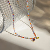 Stainless Steel Glass Stone Necklace - Trendsi