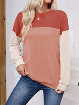 Color Block Round Neck Long Sleeve Sweatshirt - Trendsi - Flyclothing LLC