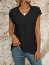 V-Neck Short Sleeve Knit Top - Trendsi - Flyclothing LLC