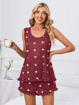 Heart Scoop Neck Tank and Shorts Lounge Set - Trendsi - Flyclothing LLC