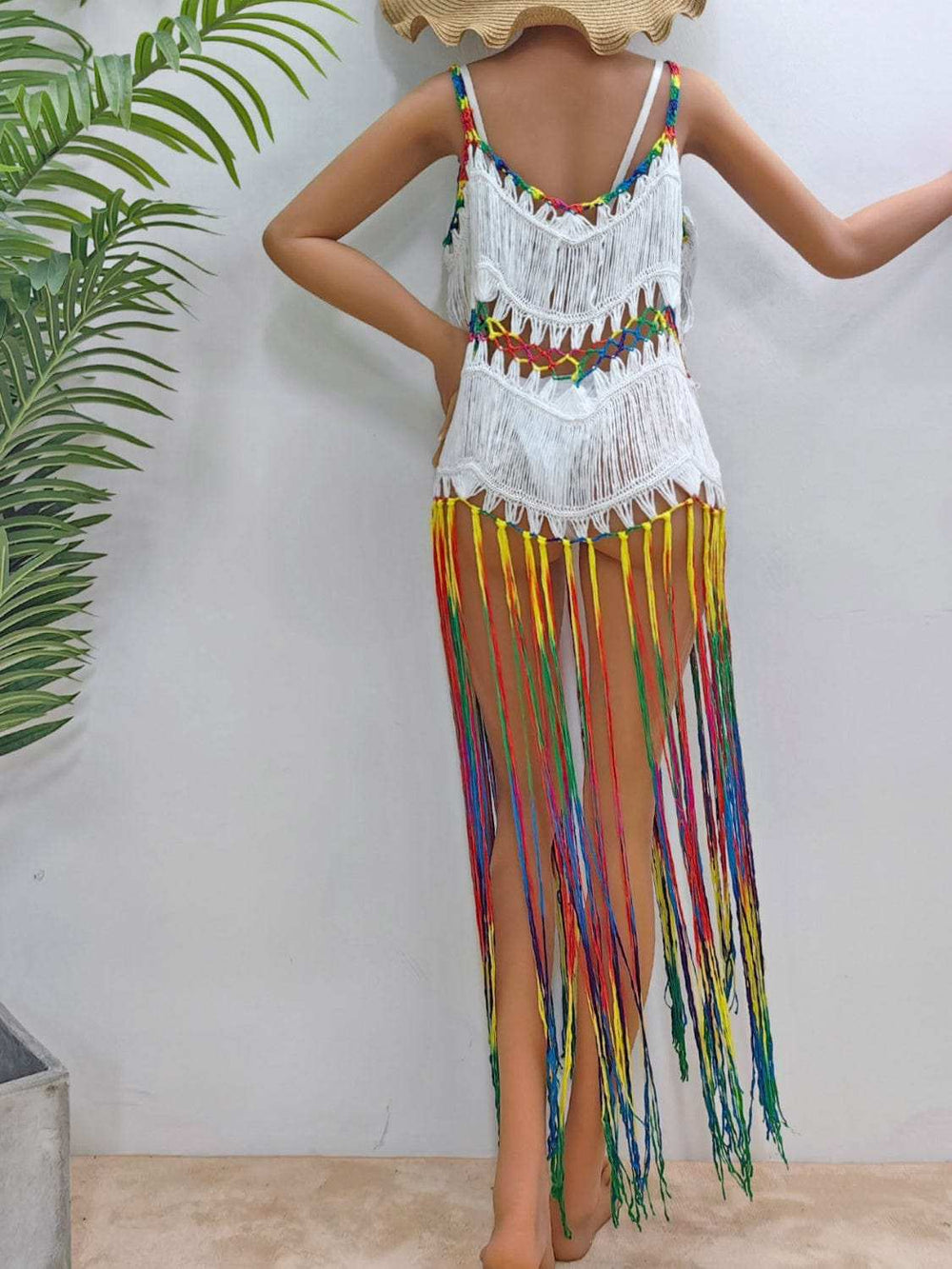 Fringe Scoop Neck Spaghetti Strap Cover-Up - Trendsi - Flyclothing LLC