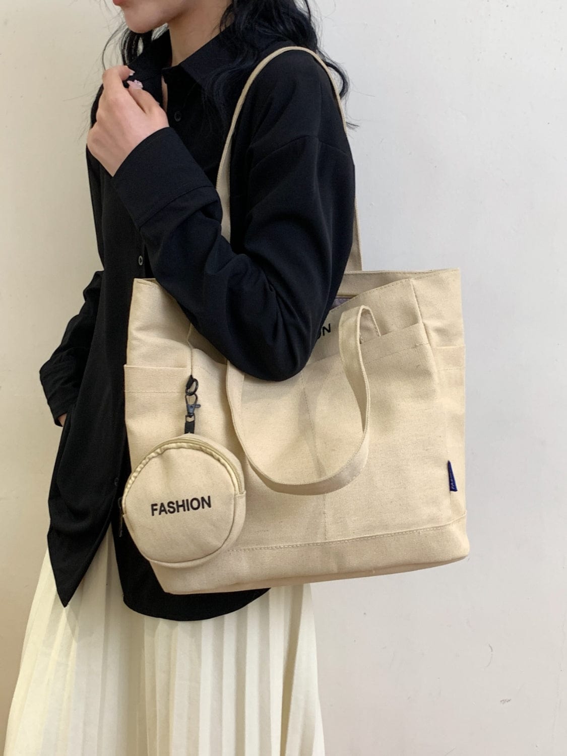 Canvas Tote Bag with Pouch - Trendsi