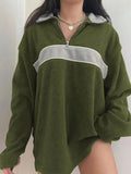 Contrast Dropped Shoulder Long Sleeve Sweatshirt - Trendsi