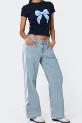 Side Striped Loose Fit Jeans - Trendsi - Flyclothing LLC