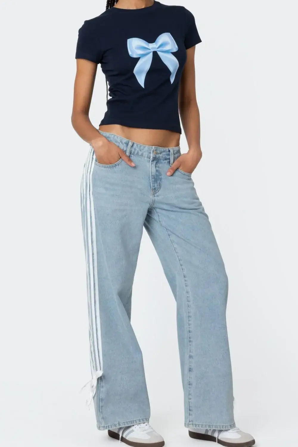Side Striped Loose Fit Jeans - Trendsi - Flyclothing LLC