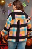 Plus Size Color Block Half Snap Long Sleeve Sweatshirt - Trendsi - Flyclothing LLC