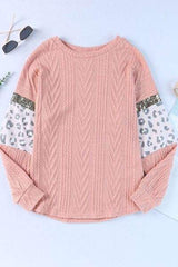Sequin Leopard Round Neck Long Sleeve Sweater - Trendsi - Flyclothing LLC