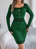 Contrast Trim Long Sleeve Sweater Dress - Trendsi - Flyclothing LLC