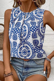Printed Crew Neck Sleeveless Top - Trendsi
