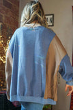 Slit Color Block Round Neck Long Sleeve Sweatshirt - Trendsi - Flyclothing LLC