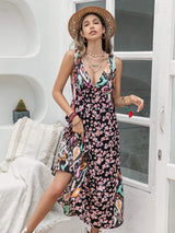 Printed Plunge Sleeveless Midi Dress - Trendsi - Flyclothing LLC