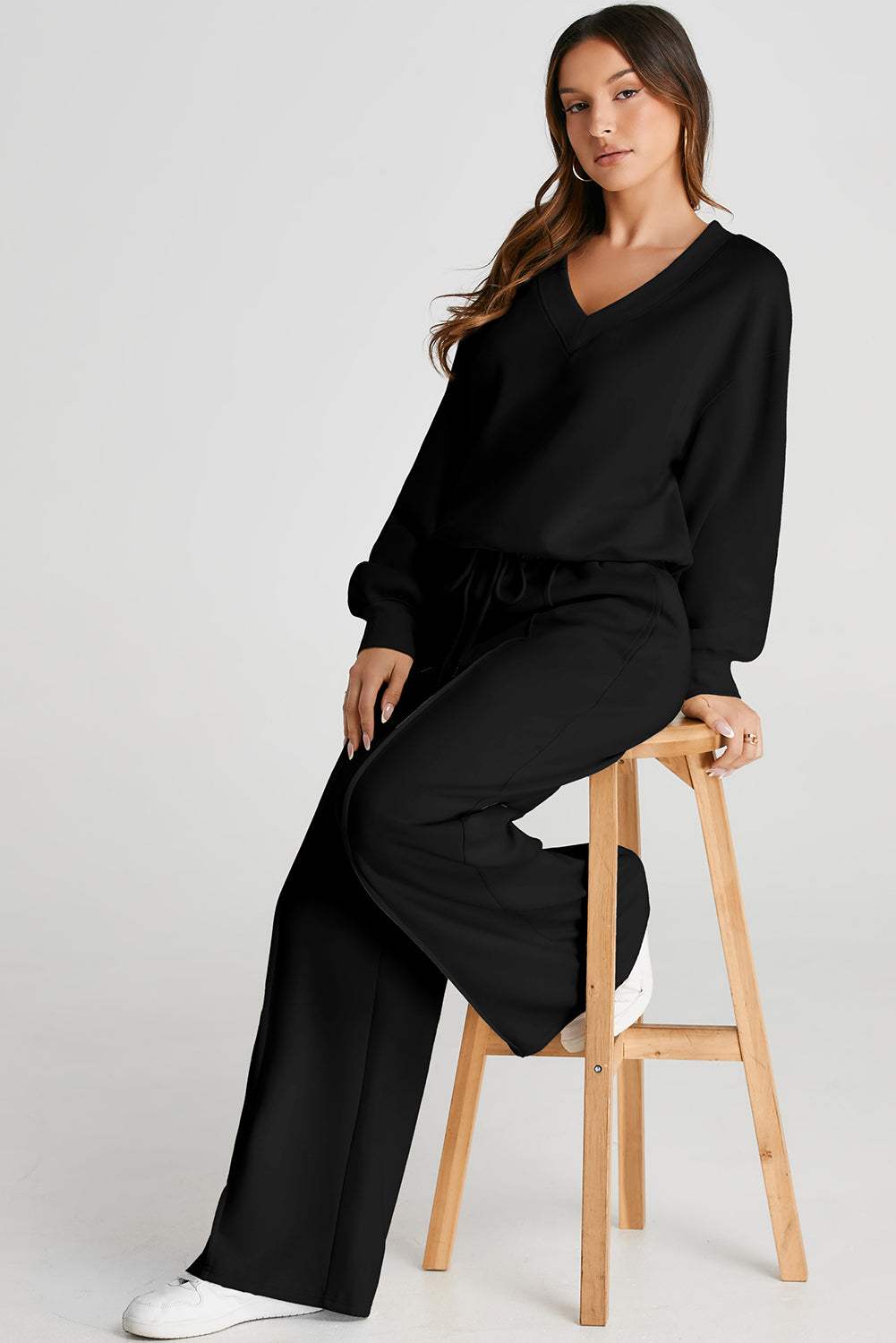V-Neck Long Sleeve Top and Pants Active Set - Trendsi - Flyclothing LLC