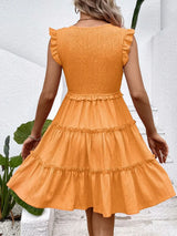 Ruffled V-Neck Cap Sleeve Dress - Trendsi - Flyclothing LLC