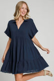 Umgee Full Size Raw Hem Folded Sleeve Tiered Dress Plus Size - Trendsi