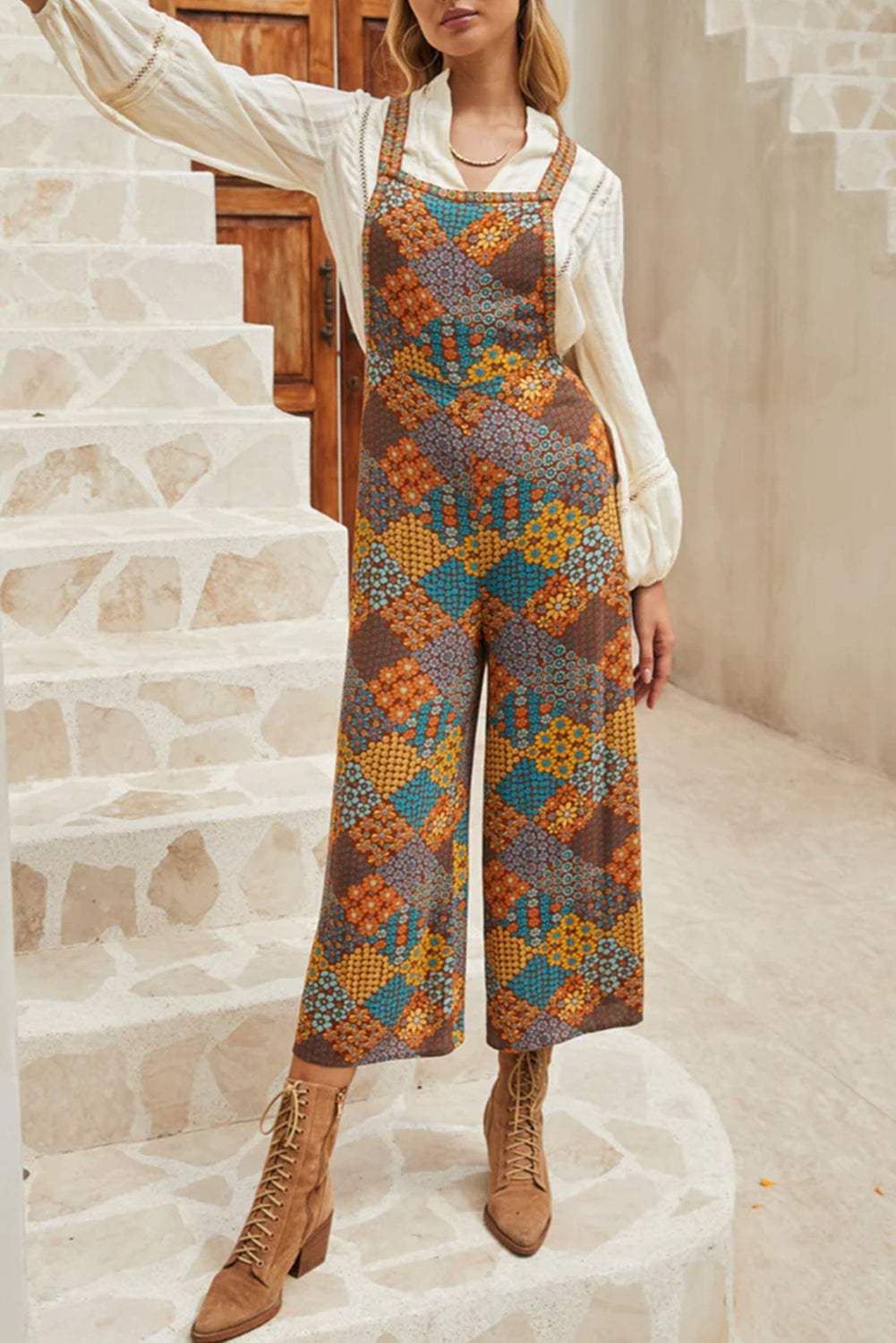 Floral Crisscross Strap Wide Leg Overalls - Trendsi - Flyclothing LLC