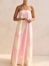 Smocked Printed Tube Maxi Dress - Trendsi - Flyclothing LLC