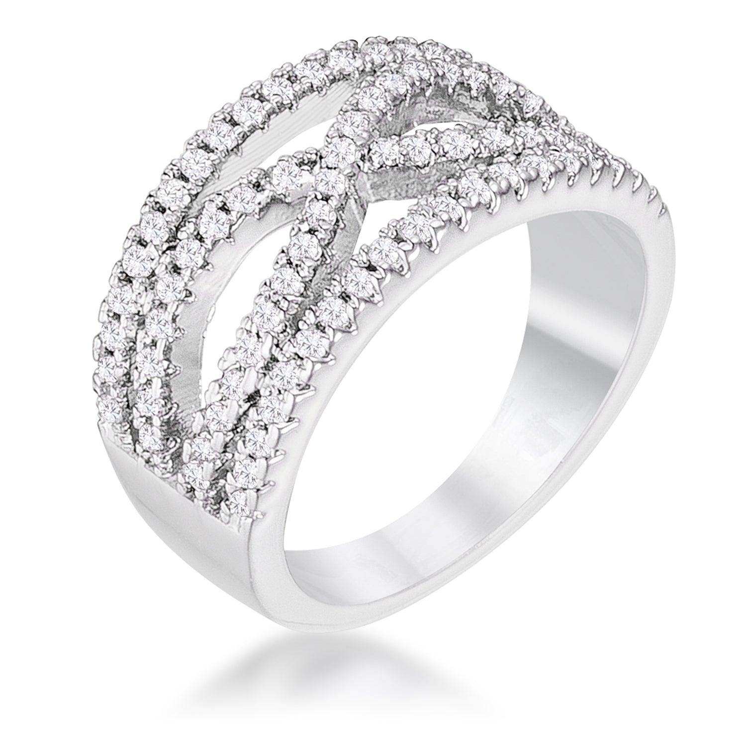 .4Ct Rhodium Plated Classic Twist Wide CZ Ring - JGI - Flyclothing LLC