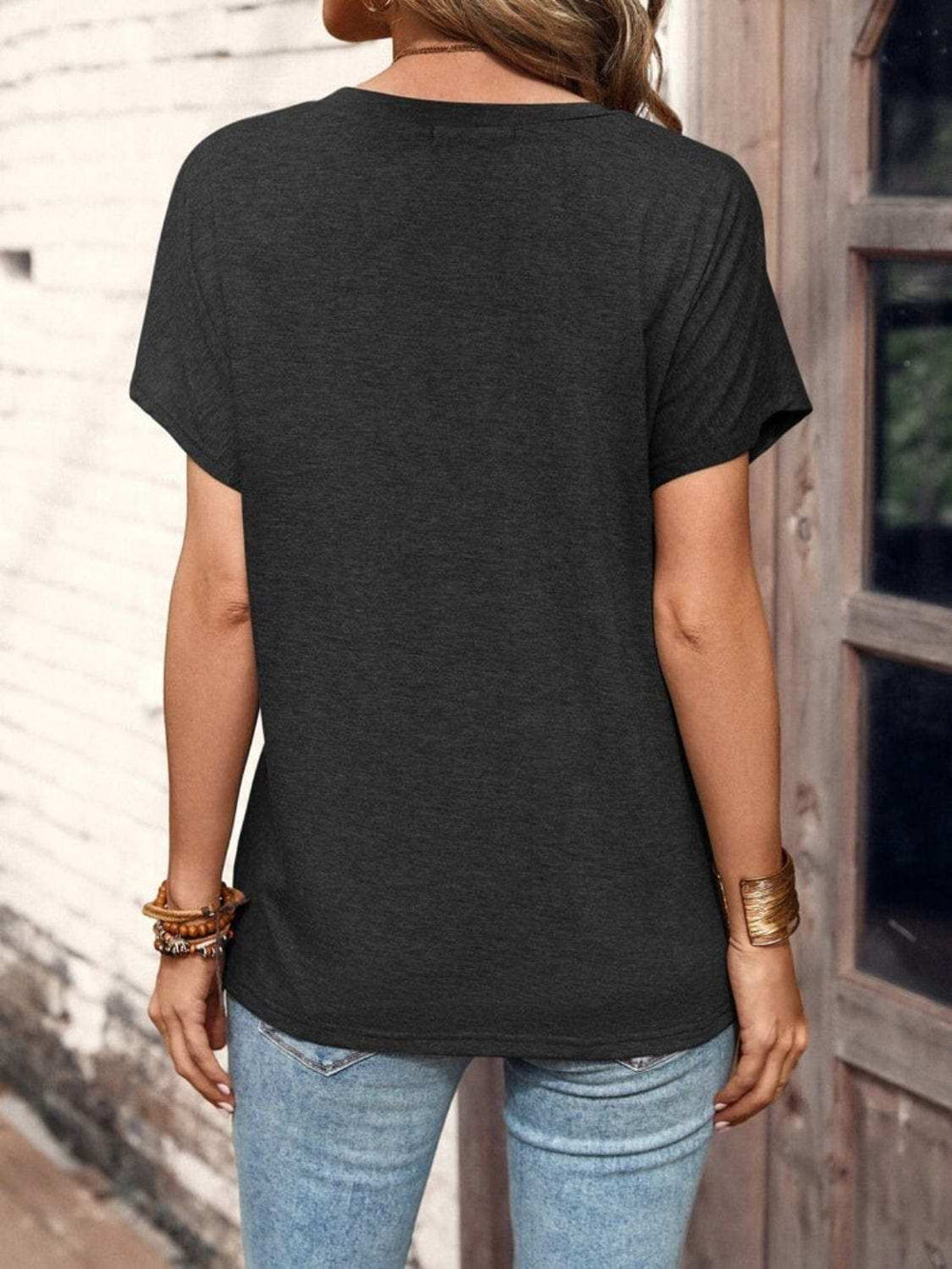 Half Button Short Sleeve Top - Trendsi - Flyclothing LLC