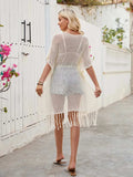 Openwork Fringe Slit Front Knit Cover Up - Trendsi - Flyclothing LLC