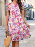Printed Round Neck Tiered Dress - Trendsi - Flyclothing LLC