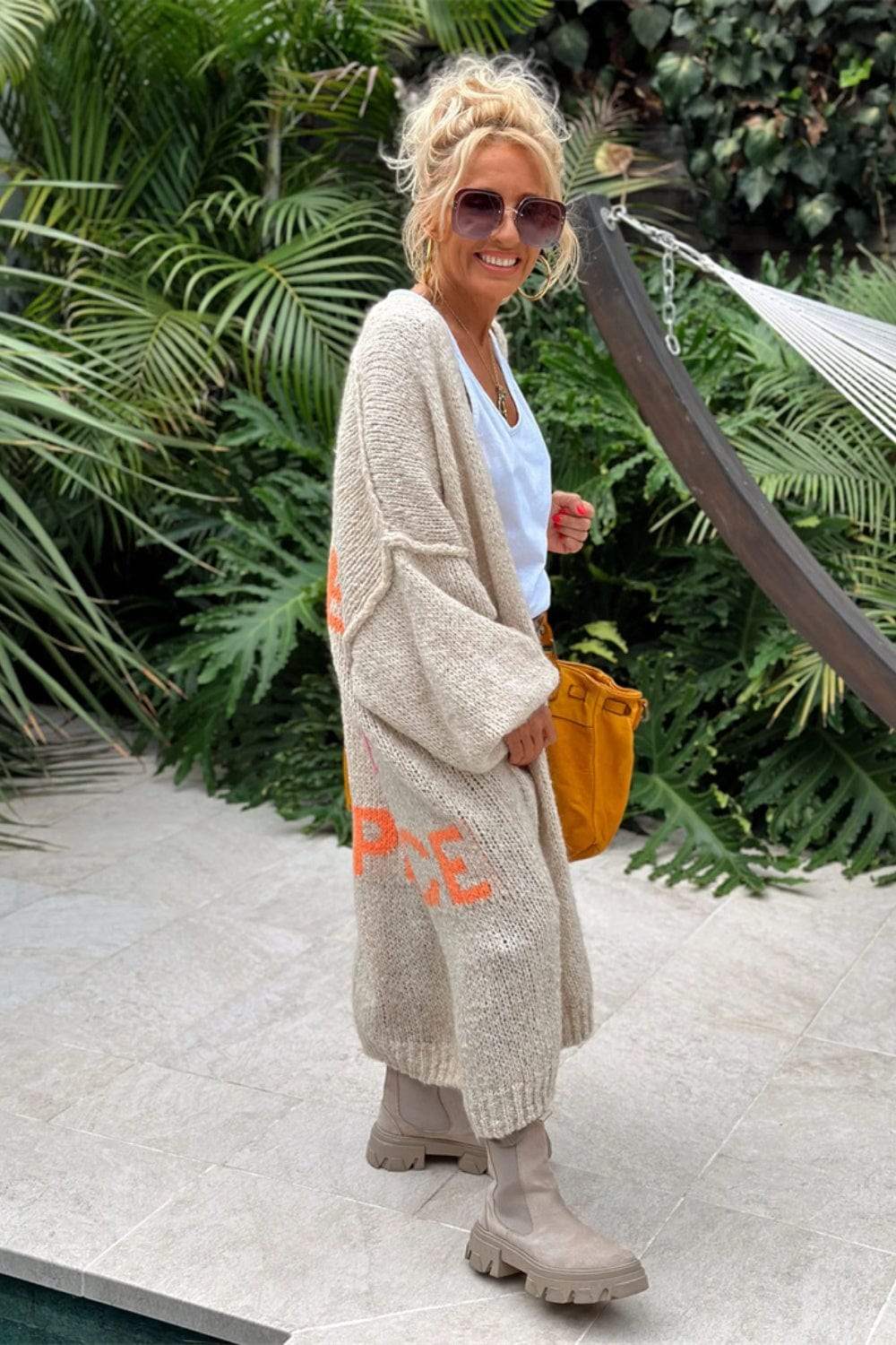 Letter Dropped Shoulder Long Sleeve Cardigan - Trendsi - Flyclothing LLC