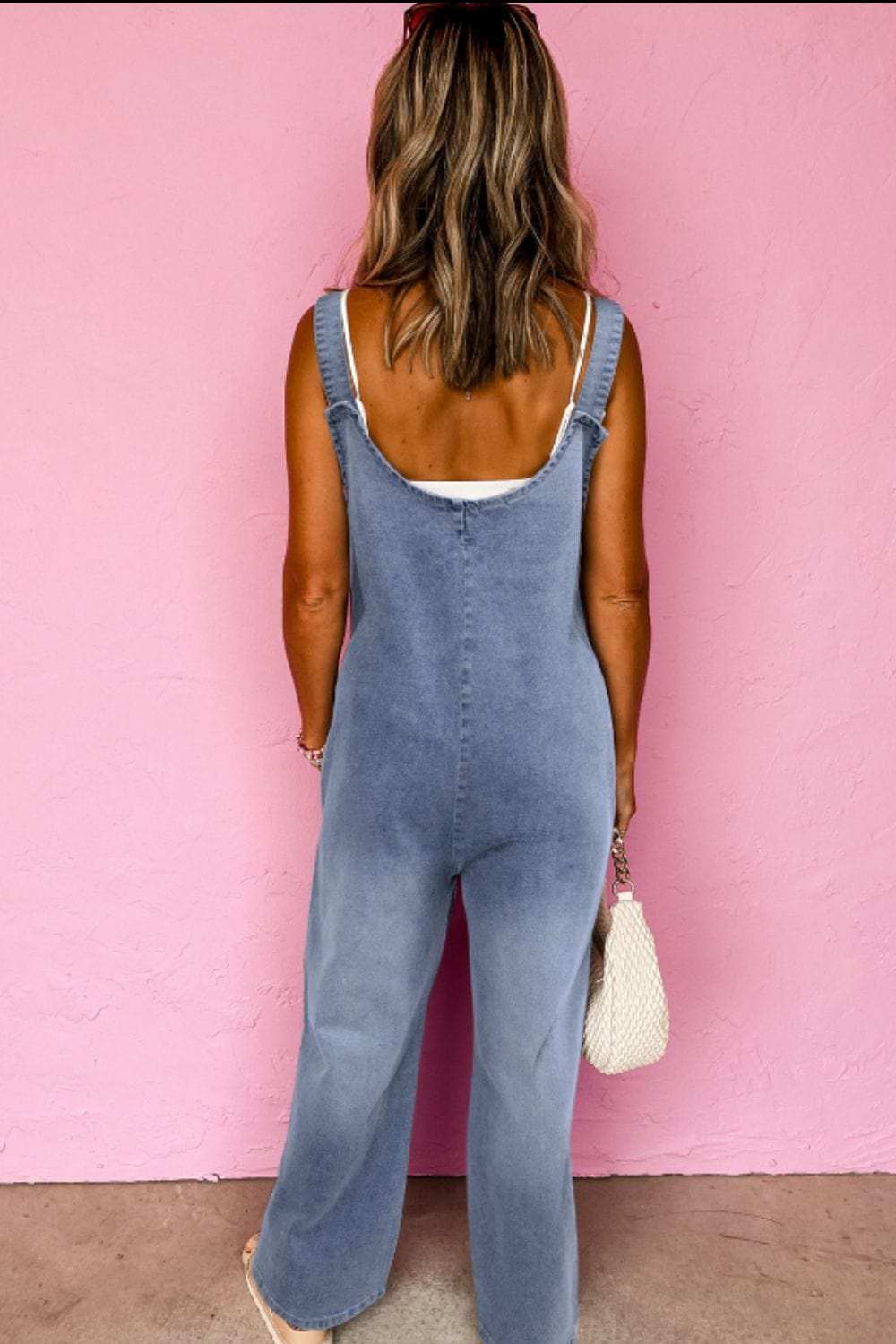 Wide Strap Denim Overalls with Pockets - Trendsi - Flyclothing LLC