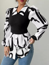 Abstract Print Long Sleeve Blouse - Trendsi - Flyclothing LLC