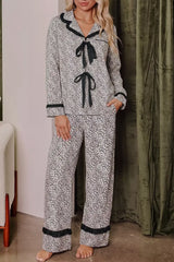 Leopard Print Bow Knot Patchwork Long Sleeve Lounge Set - Trendsi - Flyclothing LLC