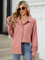 Button Up Dropped Shoulder Long Sleeve Outerwear - Trendsi - Flyclothing LLC